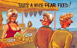 Comic Humor Woman Fruit Seller Two Man Passing By That's a Nice Pear! po...