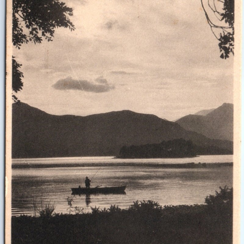 c1920s Derwentwater Lake District National Park England Fishing Litho Photo A138