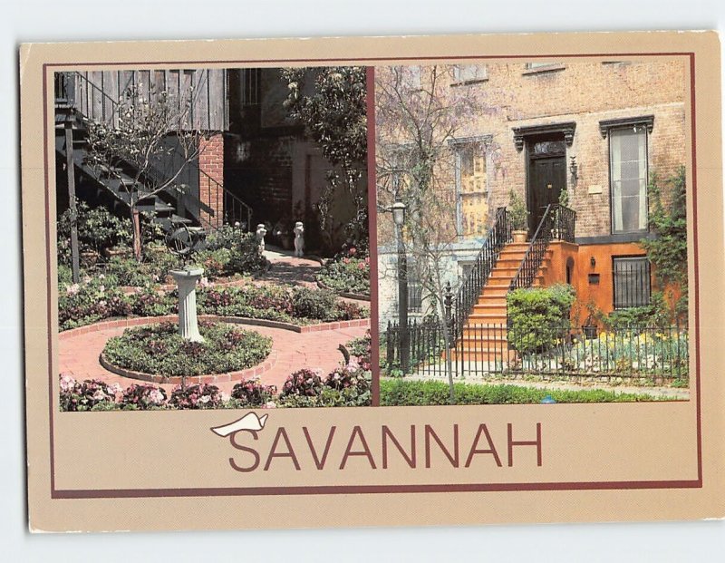 Postcard Algernon Hartride House Garden & Thomas Holcombe House Savannah Georgia