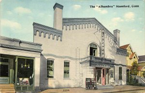 Stamford CT The Alhambra Movie Theatre & Storefront Postcard