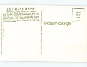 Unused Pre-1980 FOX HEAD HOTEL Niagara Falls Ontario ON F6903@