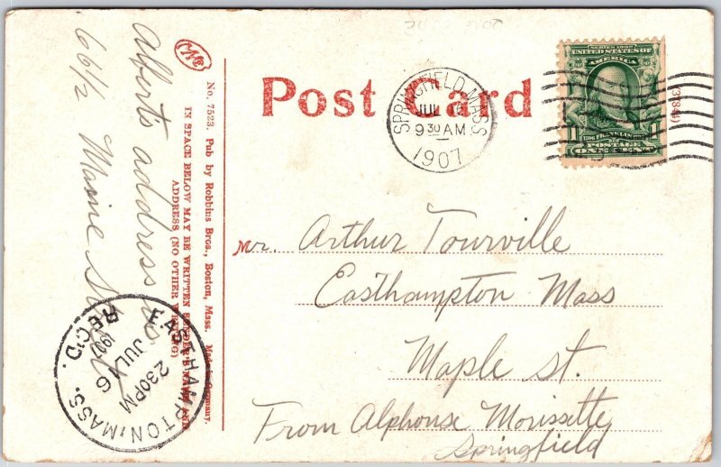 1907 Masonic Temple Springfield Massachusetts MA Street View Posted Postcard