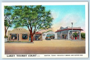 c1920 Denton Texas TX Postcard Lakey Tourist Court Square Highway Cafe Fountain