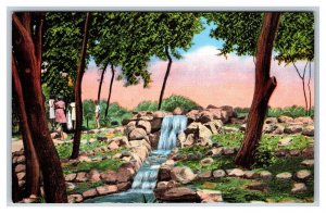 Waterfall Chahinkapa Park Wahpeton North Dakota ND UNP Linen Postcard S12