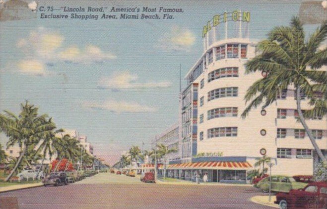 Florida Miami Beach Lincoln Road Shopping Area 1944 Curteich