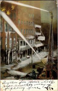 Water Tower in Action Hoses Firetruck Fire Fighters c1906 Vintage Postcard N16
