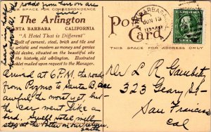 Postcard The Arlington Hotel in Santa Barbara, California 