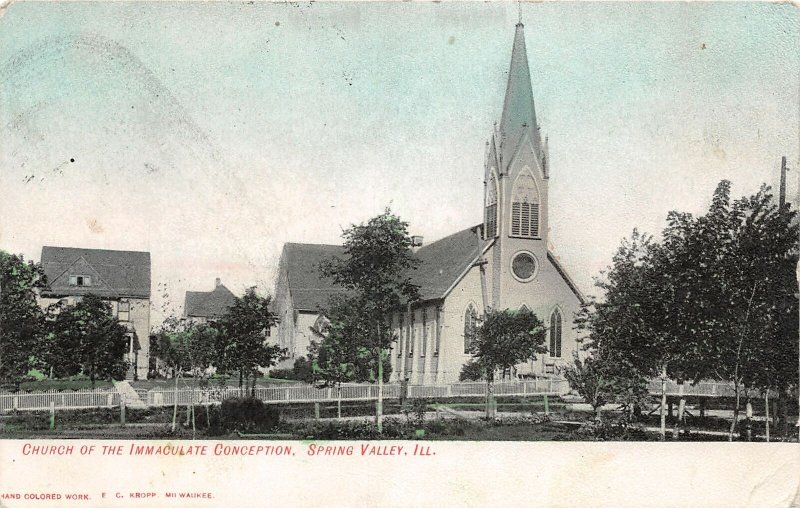 H60/ Spring Valley Illinois Postcard c1910 Church Immaculate Conception 80