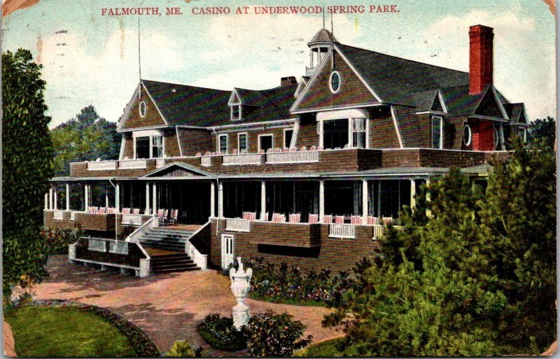 Casino at Underwood Spring Park, Falmouth ME c1910 Vintage Postcard Q77