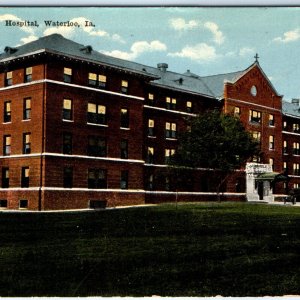 c1910s Waterloo, IA St. Francis Hospital Building Litho Photo Postcard Car A61