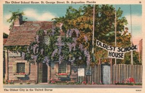 Vintage Postcard 1930's Oldest School House St. George Street St. Augustine FL