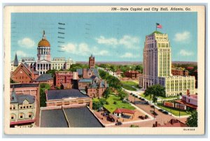 1949 Aerial View State Capitol And City Hall Atlanta Georgia GA Posted Postcard