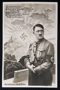 THIRD REICH NSDAP ORIGINAL PROPAGANDA POSTCARD HAKENKREUZ SUNRISE ADOLF HITLER