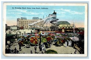 1928 Everyday Beach Scene Long Beach California CA Posted Vintage Postcard 