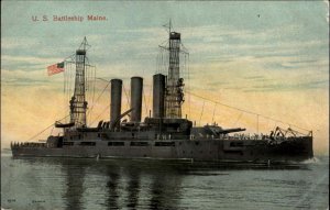 US Battleship Maine at Sea Vintage Postcard