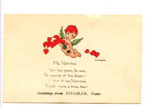 E Weaver, Cupid with Wings Valentine Poem, Greetings from Bingham, Maine