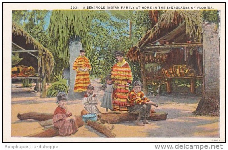 Seminole Indian Family At Home In The Everglades Of Florida Curteich