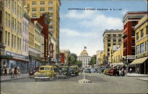 Raleigh NC Fayetteville Street Classic 1950s Cars Vintage Postcard