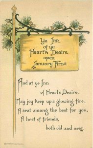 C-1910 Arts Crafts New Year Hearts Desire saying Postcard 22-2344