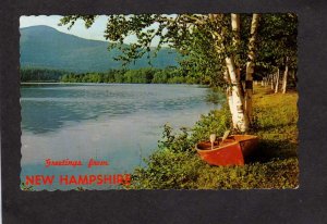 NH Greetings From New Hampshire Postcard Birches Canoe Lake Pond View