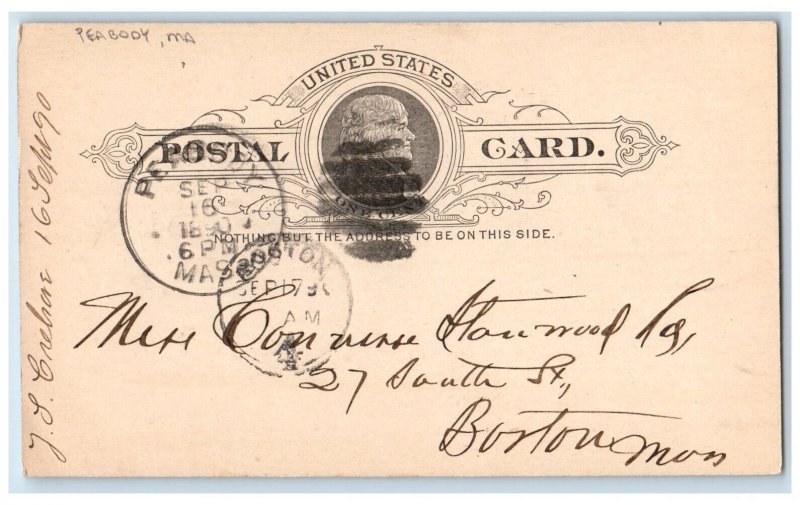 1890 Converse Stanwood & Co. Peabody Massachusetts MA Boston MA Postal Card