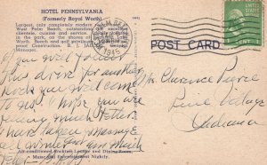 Vintage Postcard 1945 Hotel Pennsylvania Formerly Royal Worth Lake Worth Penn