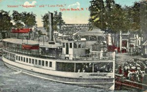 SYLVAN BEACH NEW YORK~STEAMER SHIP SAGAMORE & LUNA PARK-1910 CHAS OWLER POSTCARD