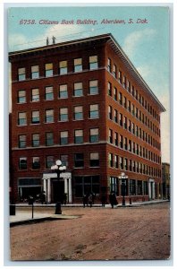 c1910 Citizen's Bank Building Passerby Dirt Road Aberdeen South Dakota Postcard