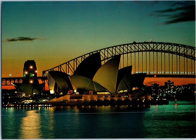 The Opera House and Harbour Bridge Sydneys Skyline At Dusk Australia Postcard