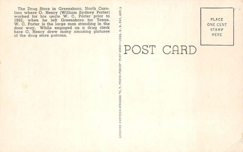 Greensboro North Carolina O Henry Drug Store Apothecary Postcard AA103676