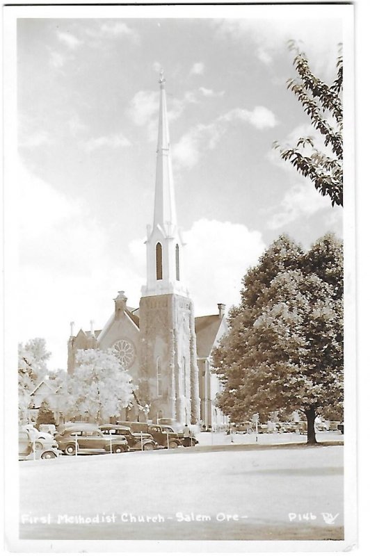 RPPC First Methodist Church of Salem Oregon 1940s Cars