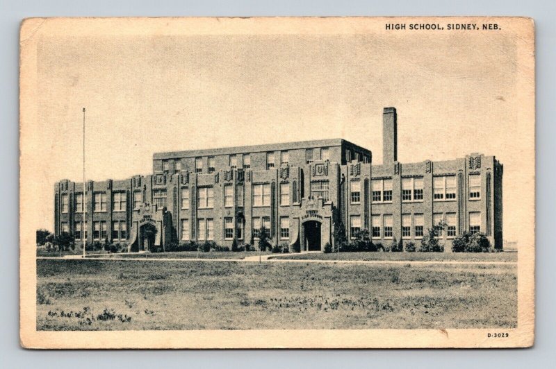 Vintage Black and White Image of High School in Sidney, Nebraska Postcard