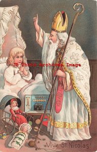 Christmas, PFB No 6439, White Robe St Nicolas with Young Girl, Dolls