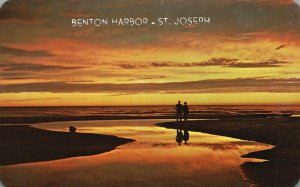 Vintage Postcard Sunset Over Lake Benton Harbor St Joseph Michigan MI