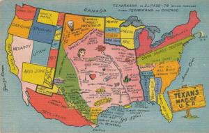 Map of the United States from Texas Persepective - Linen