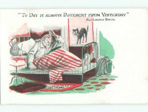 Pre-1907 comic ALEXANDER SMITH QUOTE - MAN SEES BLACK CAT IN WINDOW k3204