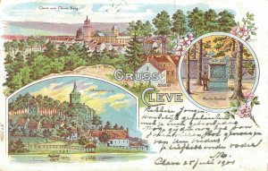 Germany - Gruss aus Kleve Klever Berg Schwanenburg Moritz Denkmal Litho 04.24