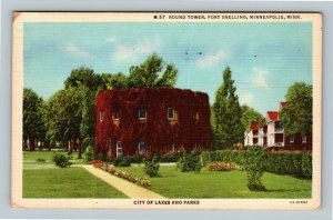 Minneapolis MN Round Tower Fort Snelling Linen Minnesota c1944 Postcard