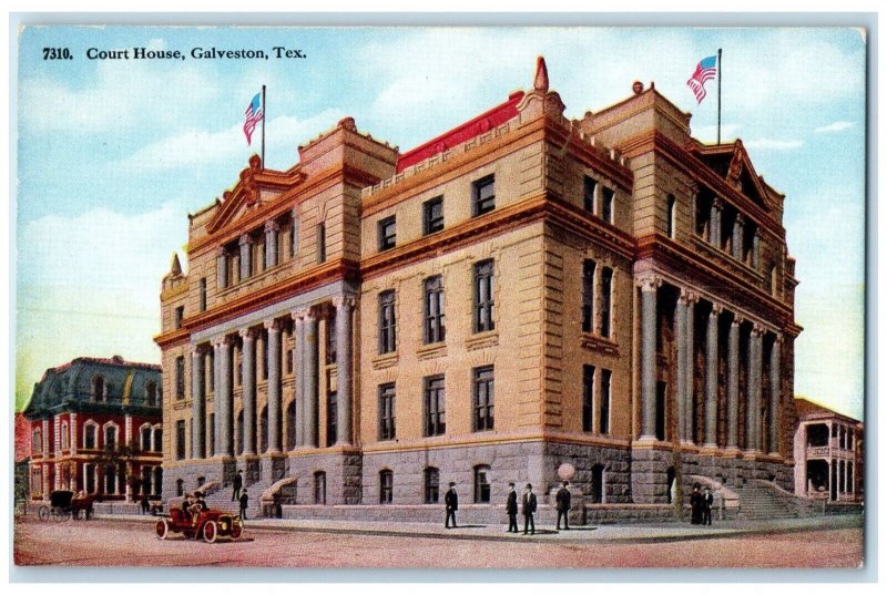 c1910 Exterior Court House Classic Cars Street Road Galveston Texas TX Postcard