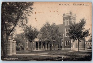 Baldwin Kansas Postcard Methodist Episcopal Church Chapel Exterior c1915 Vintage