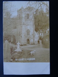 Cornwall ST. JUST Church showing Man & his Dog c1905 RP Postcard