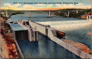 Minneapolis MN US Govt Dam and Locks Ford Bridge c1940s free soldier mail