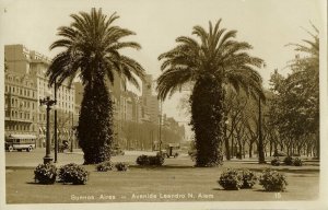 argentina, BUENOS AIRES, Avenida Leandro N. Alem, Car Bus (1930s) RPPC Postcard
