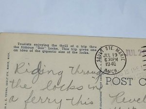 Vintage Postcard Soo Locks Sault Ste Marie Michigan 1940 Bide-a-Wee Yacht posted