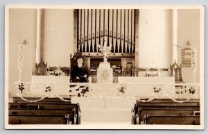RPPC Rockport ME Methodist Church Interior with Rev Forest Fowle Postcard H27