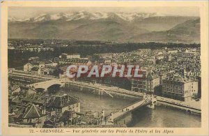 Old Postcard Grenoble Isere General view on the bridges and the Alps