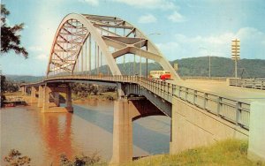 Wheeling West Virginia c1955 Postcard Fort Henry Bridge Over Ohio River Bus