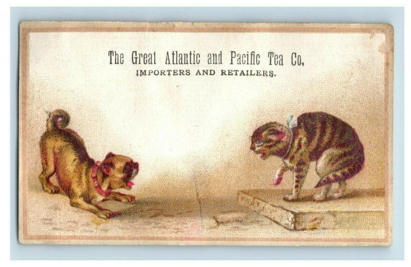 1880's Great A & P Tea Co. Cat & Dog Victorian Trade Card P143