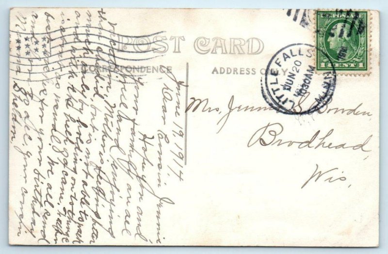 RPPC  LITTLE FALLS, Minnesota MN ~ New HIGH SCHOOL 1914  Postcard