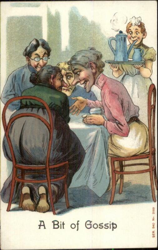 Old Women Around Table Have Tea Talk & Gossip c1910 Postcard  rpx